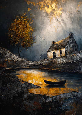 Gold House Boat And Tree