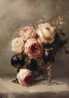 Still Life with Roses and Wine Glass