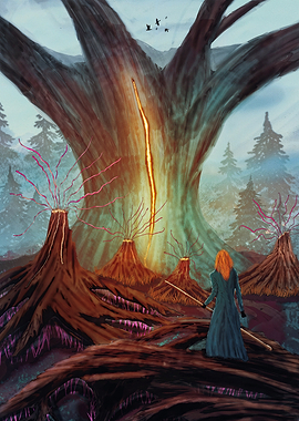 Mystical Tree with Glowing Crack