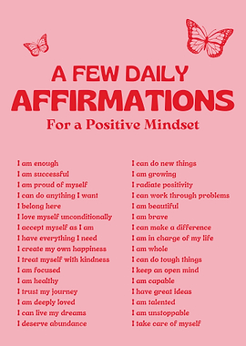 Daily Affirmations Poster, Positive Mindset Wall Art, Self Love Motivational Print