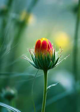 Flower Bud with Red and Yellow Petals