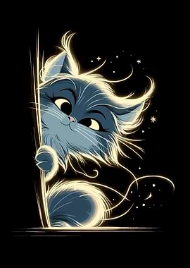 Mystical Blue Cat Peeking