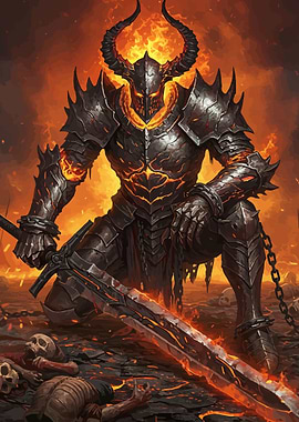 Fiery Demon Warrior with Sword