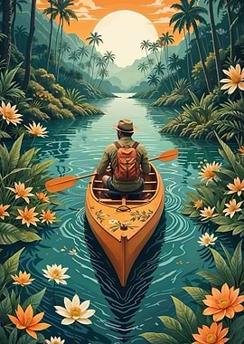 Man kayaking through a tropical river