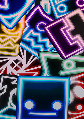Abstract Geometric Shapes with Neon Glow