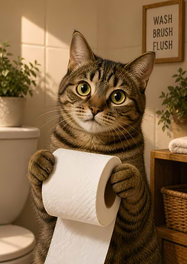 Cat with Toilet Paper