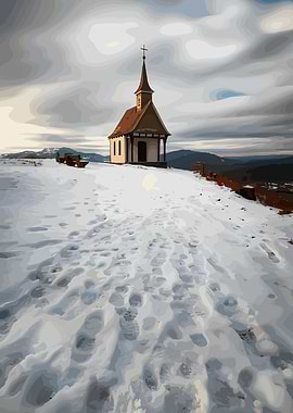 Chapel on a Snowy Hilltop