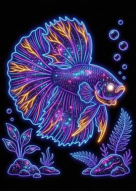 Neon Galaxy Betta Fish