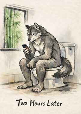 Wolf on Toilet with Phone