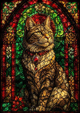 Stained Glass Cat Portrait