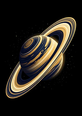 Saturn Gold and Navy Illustration Space Art Print
