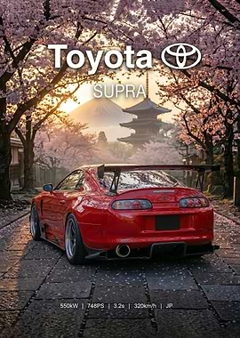 back view Toyota Supra with Cherry Blossoms in japan