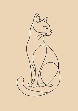 Minimalist Cat Line Art