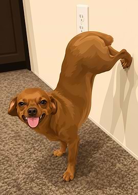 Dog leaning against a wall