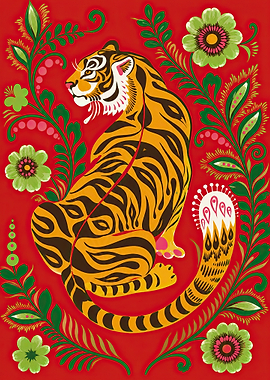 Tiger with Floral Ornaments
