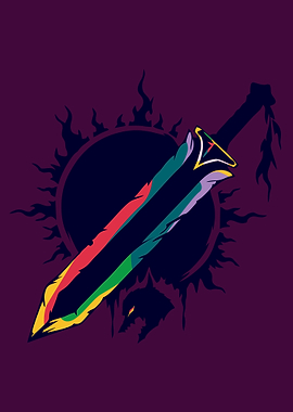 Fantasy Sword with Wolf and Sun Symbol