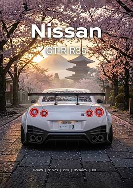 back view Nissan GT-R R35 with Mount Fuji