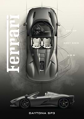 Ferrari Daytona SP3 Blueprint and Car