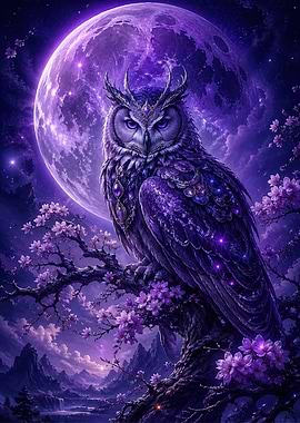 Mystical Owl Under a Purple Moon