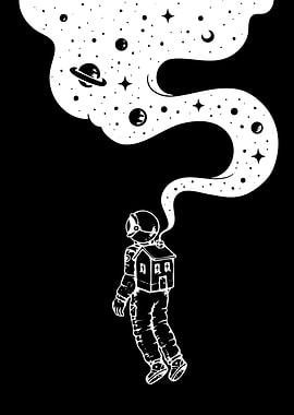 Astronaut with House on Back in Space