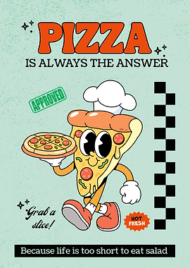 Retro Pizza Character Poster