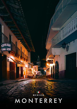 Monterrey Mexico Night Street Scene