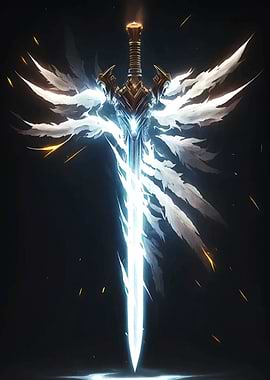 Glowing Angelic Sword with Wings