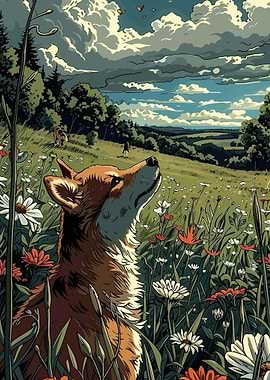 Fox in a Wildflower Meadow