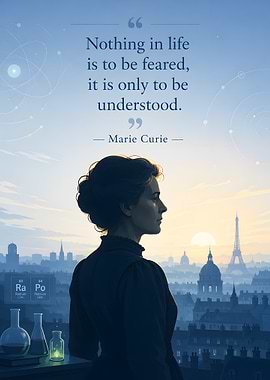 Marie Curie quote with Paris cityscape
