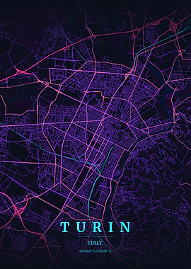 Turin Italy Map Art