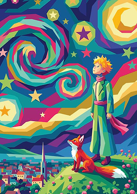 The Little Prince and the Fox under the Stars