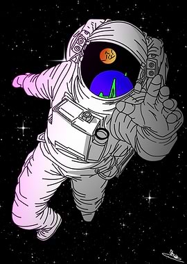 Astronaut in Space with Planets