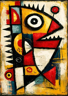 Primitive Cubist Creature Bold Abstract Wall Art