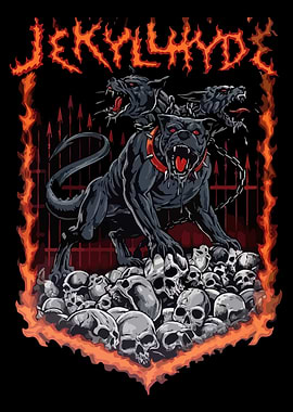 Hellhound on Skulls with Flames