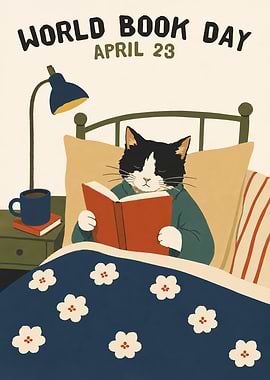 Reading Cat Poster Print