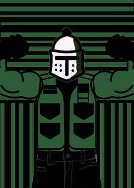 Mascot Character in Knight Helmet and Vest