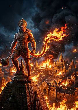 Hanuman Burning Lanka – Epic Cinematic Divine Warrior Art