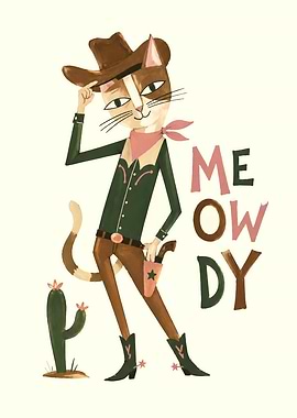 Cowboy Cat with 'Meowdy' Text