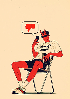 Demon Child with Phone and Book