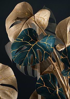 Monstera Leaves with Gold Kintsugi