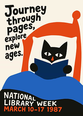 Cat Reading in Bed for Library Week