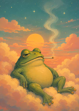 Frog Smoking on Clouds