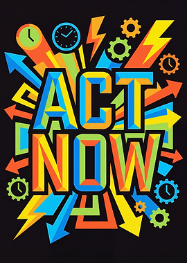 Act Now Typography with Arrows and Gears
