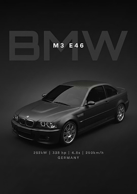 model car BMW M3 E46 Matte Black poster