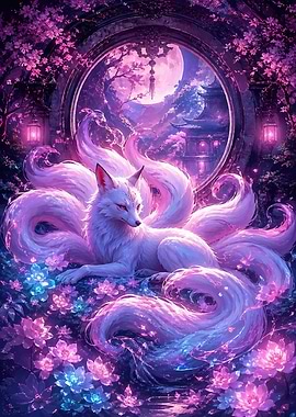 Nine-Tailed Fox in Enchanted Garden