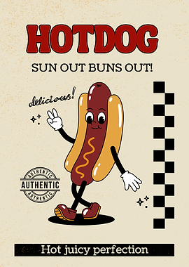 Retro Hotdog Cartoon