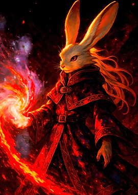 Rabbit Mage Conjuring Fire