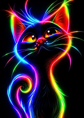 Neon Black Cat Portrait