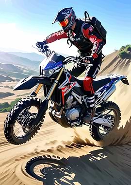 Motocross Rider Jumps Over Sand Dune