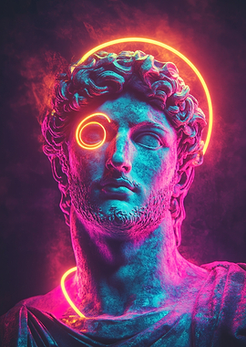 Neon Greek Bust with Halo